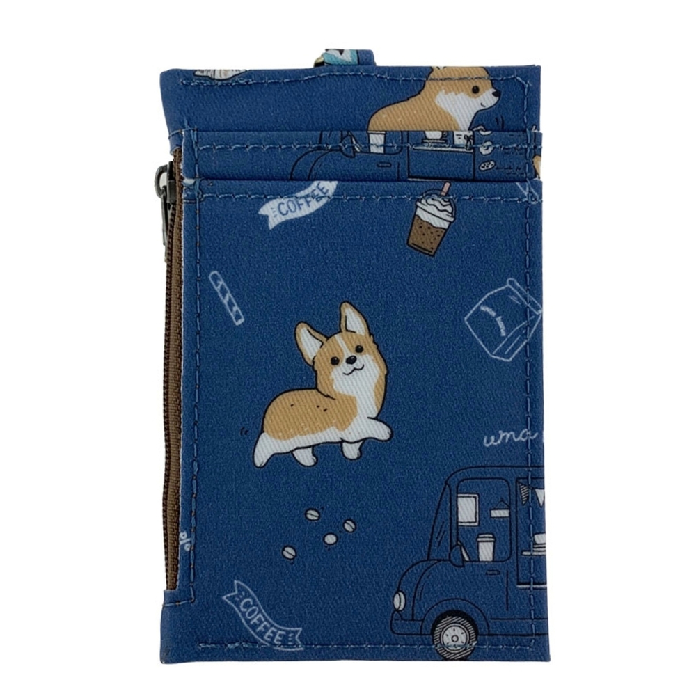 Waterproof Coffee Corgi ID Badge Card Holder Coin Purse W/ Stretchy Lanyard